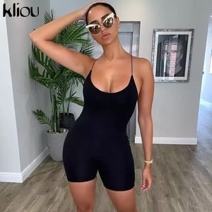 kliou black Skinny Spaghetti Strap Romper